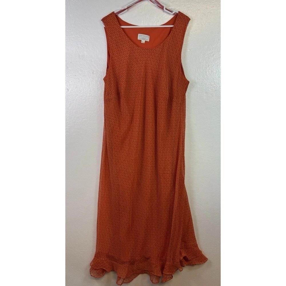 VTG Studio C Size 24 W Stretch Long Dress Sleeveless Orange Dot Plus Gown Lined